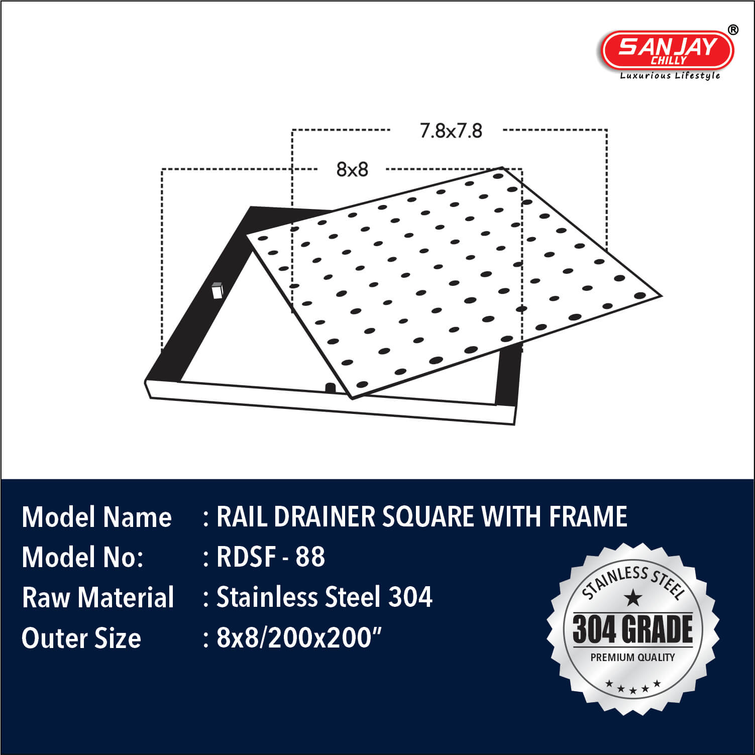 Rail Drainer Square With Frame