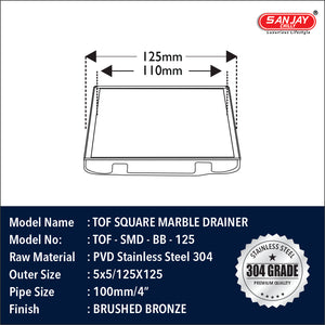 TOF Square Marble Drainer Brushed Bronze