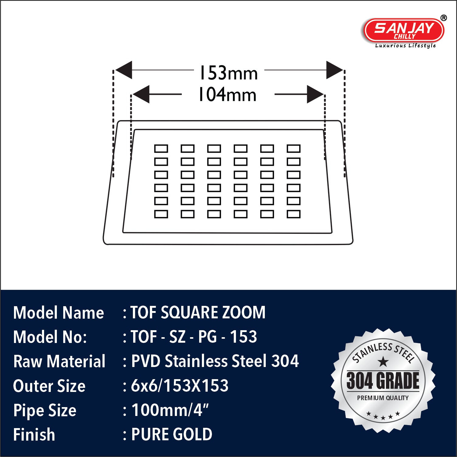 TOF Square Zoom Pure Gold