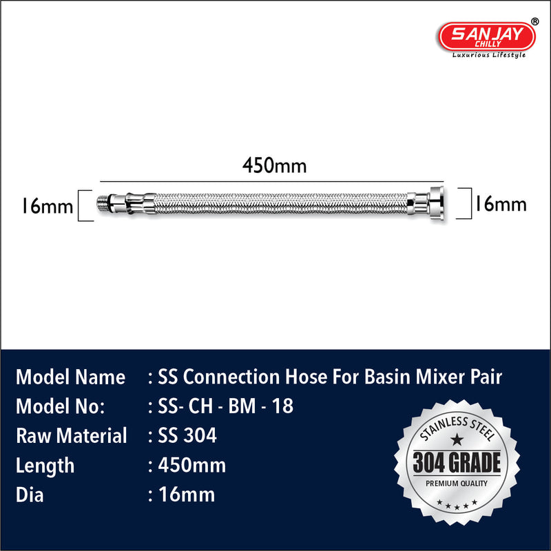 SS Connection Hose For Basin Mixer Pair