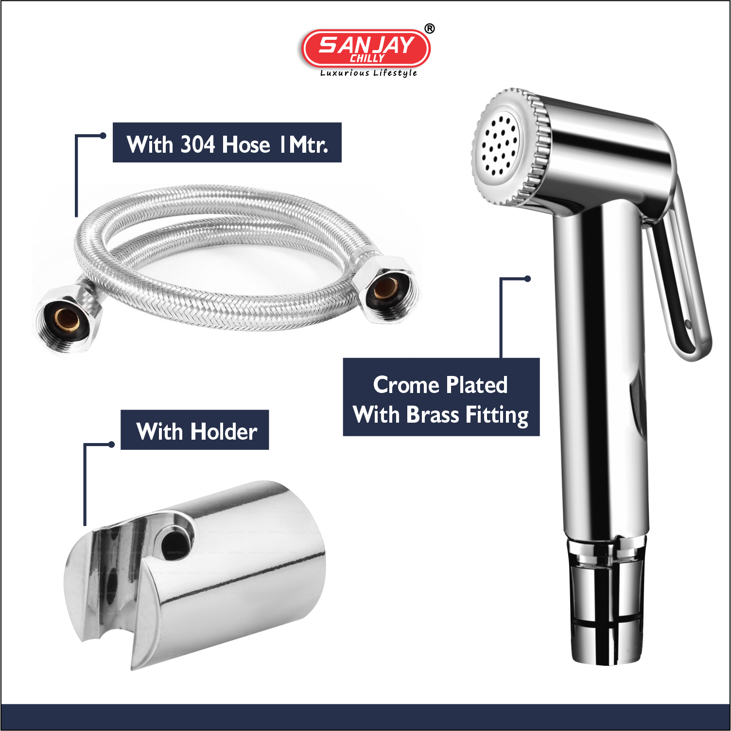 Health Faucet Marino ABS Body Chrome Plated With Brass Fitttings SS 304 Hose 1mtr