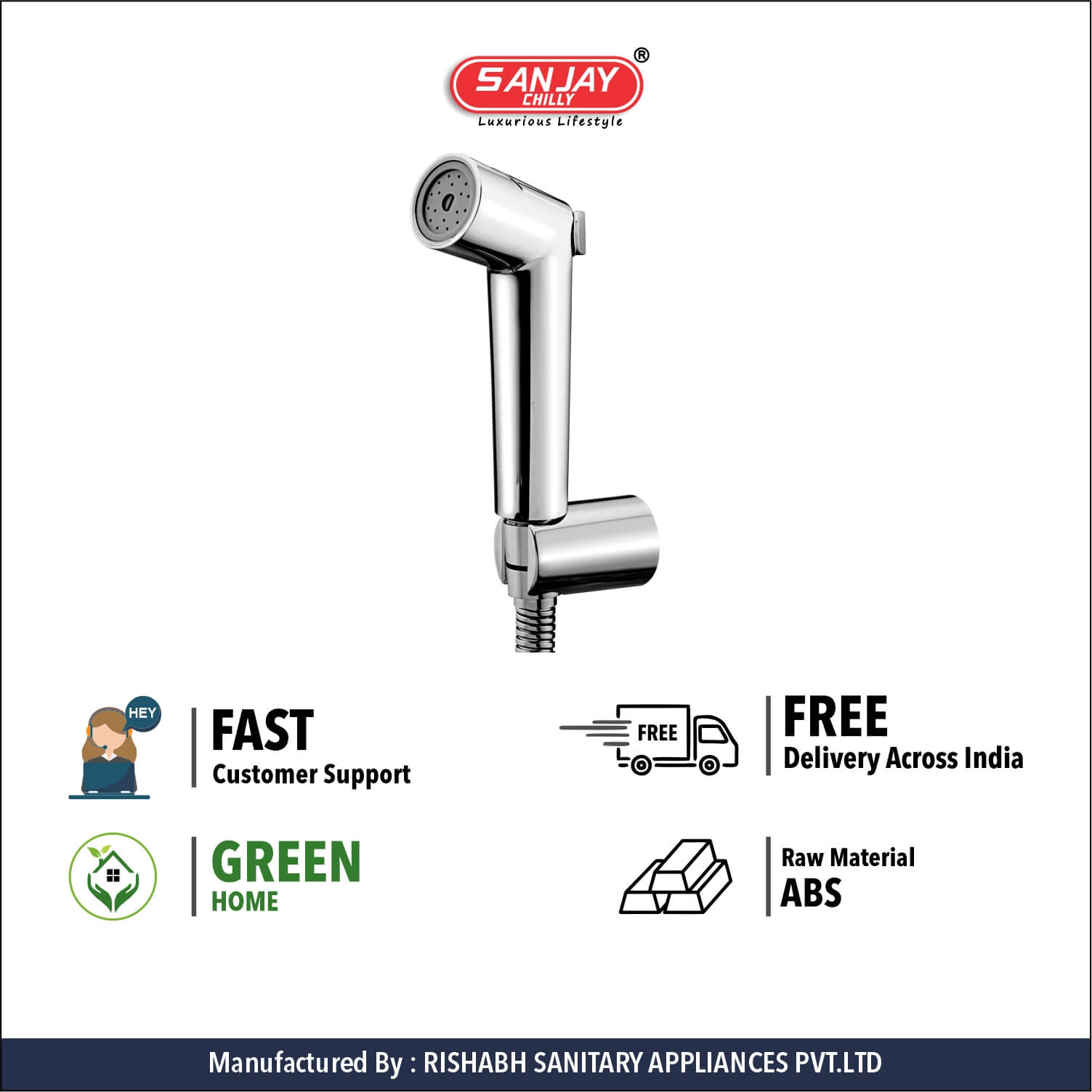 Health Faucet Elate ABS Body Chrome Plated With Brass Fittings SS 304 Hose 1mtr